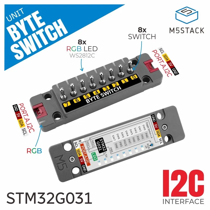 M5Stack Unit ByteSwitch 8-way independent toggle switch input unit STM32