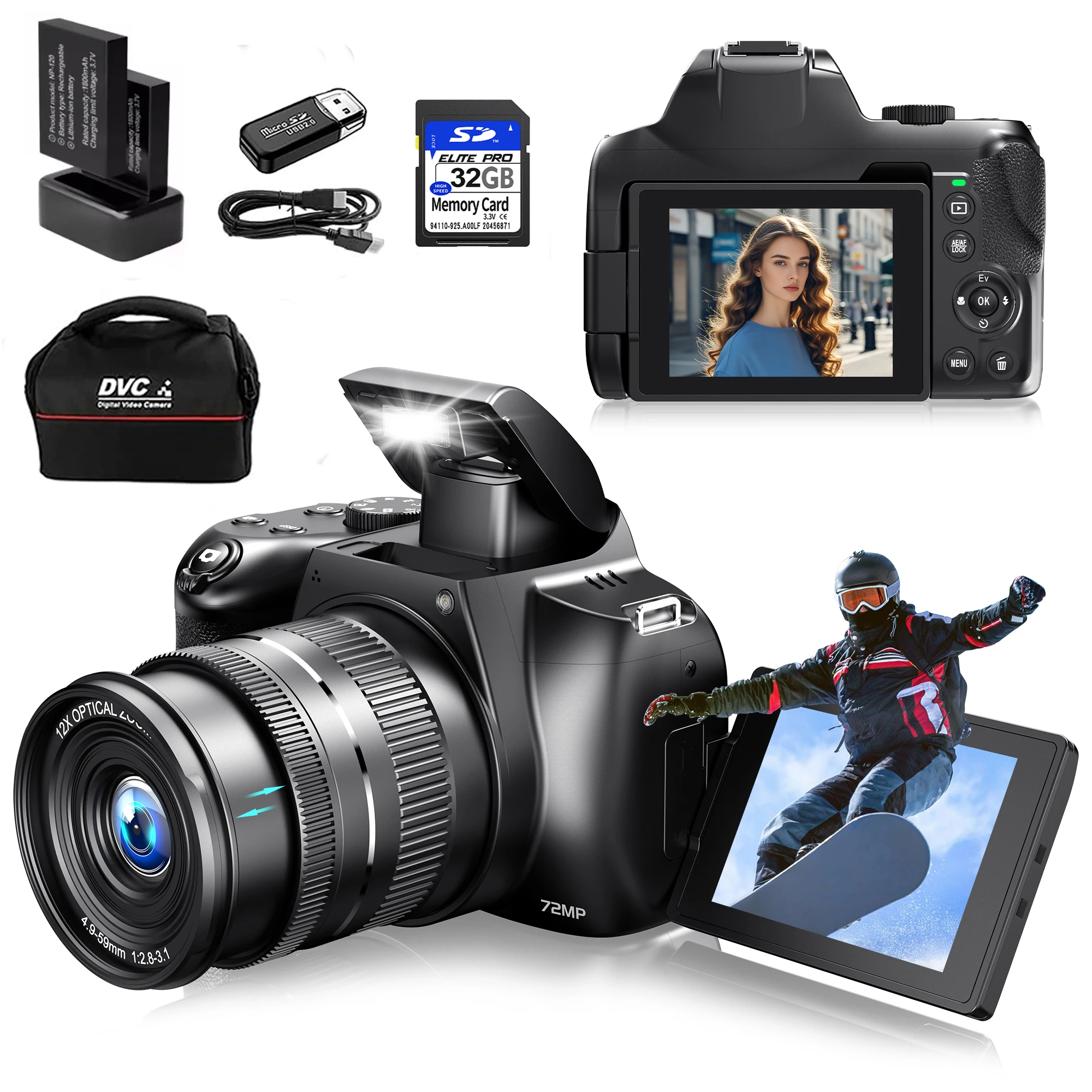 4K HD Digital Camera for Photography 12X Optical Zoom Vlogging Camera for YouTube 72MP WiFi Auto Focus Livestream Video Cameras
4K HD Digital Camera for Photography 12X Optical Zoom Vlogging Camera for YouTube 72MP WiFi Auto Focus Livestream Video Cameras