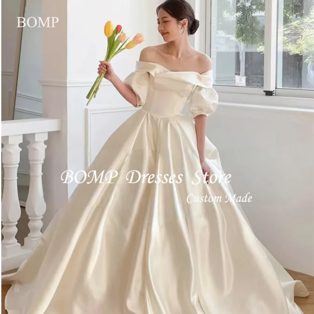 BOMP Princess Soft Satin A Line Wedding Dresses Sweetheart Puff Sleeves Bride Gowns Corset Back Photo shoot Customized
BOMP Princess Soft Satin A Line Wedding Dresses Sweetheart Puff Sleeves Bride Gowns Corset Back Photo shoot Customized