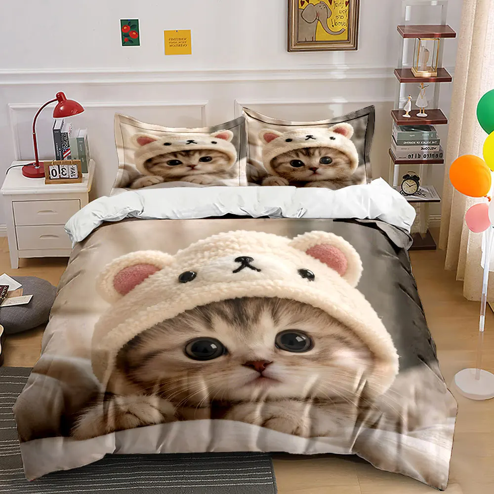 Cute cat with bear-ear hat Print Soft Comfortable Duvet Cover Bedding Set Included 1*Duvet Cover 2*Pillowcases Luxury Gift
Cute cat with bear-ear hat Print Soft Comfortable Duvet Cover Bedding Set Included 1*Duvet Cover 2*Pillowcases Luxury Gift