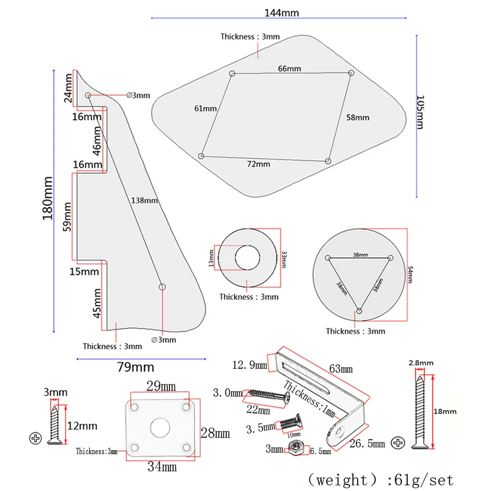 6 pcs Guitar Pickguard Set For Style 3 Ply Beige Anti-Scratch Protection Replacement Cavity Covers Pickup Plate Screws
6 pcs Guitar Pickguard Set For Style 3 Ply Beige Anti-Scratch Protection Replacement Cavity Covers Pickup Plate Screws