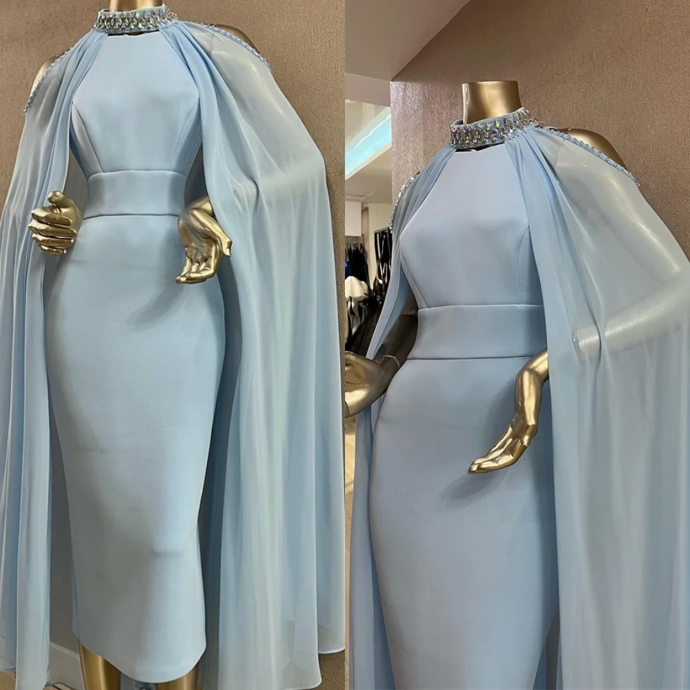 Customized Modern Light Blue Jersey Evening Dress Delicate High Neckline Shawl Buttons Back Crystal Mermaid Homecoming Dress
Customized Modern Light Blue Jersey Evening Dress Delicate High Neckline Shawl Buttons Back Crystal Mermaid Homecoming Dress