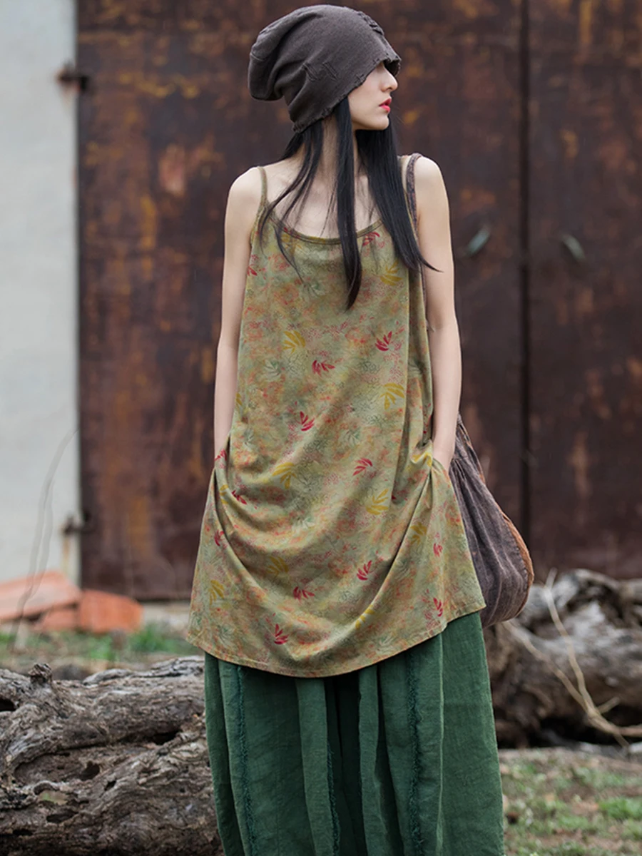 Artistic Cotton Linen Vest Skirt Dyed with Plant Patterns Loose with Binding Floral Print Elastic Neckline Long Sundress
Artistic Cotton Linen Vest Skirt Dyed with Plant Patterns Loose with Binding Floral Print Elastic Neckline Long Sundress