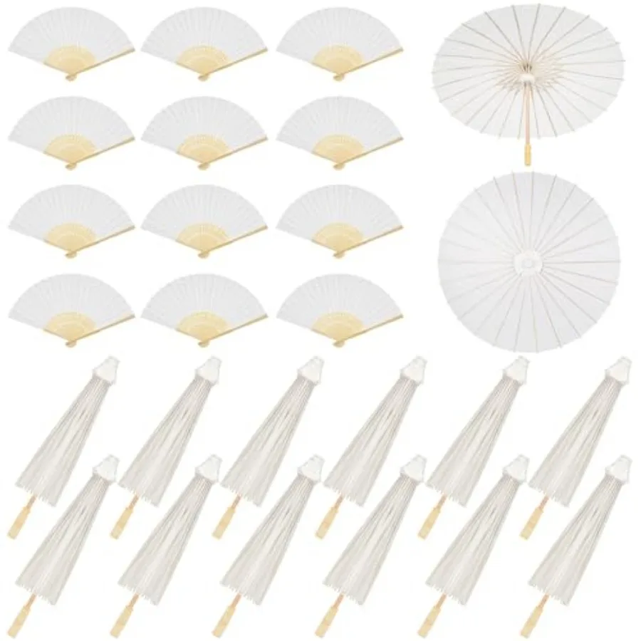 Pcs 33'' Paper Umbrellas 8'' Paper Fans Decorative Chinese Japanese Parasol DIY Painting Crafts for Wedding Bridal Party Favor
Pcs 33'' Paper Umbrellas 8'' Paper Fans Decorative Chinese Japanese Parasol DIY Painting Crafts for Wedding Bridal Party Favor