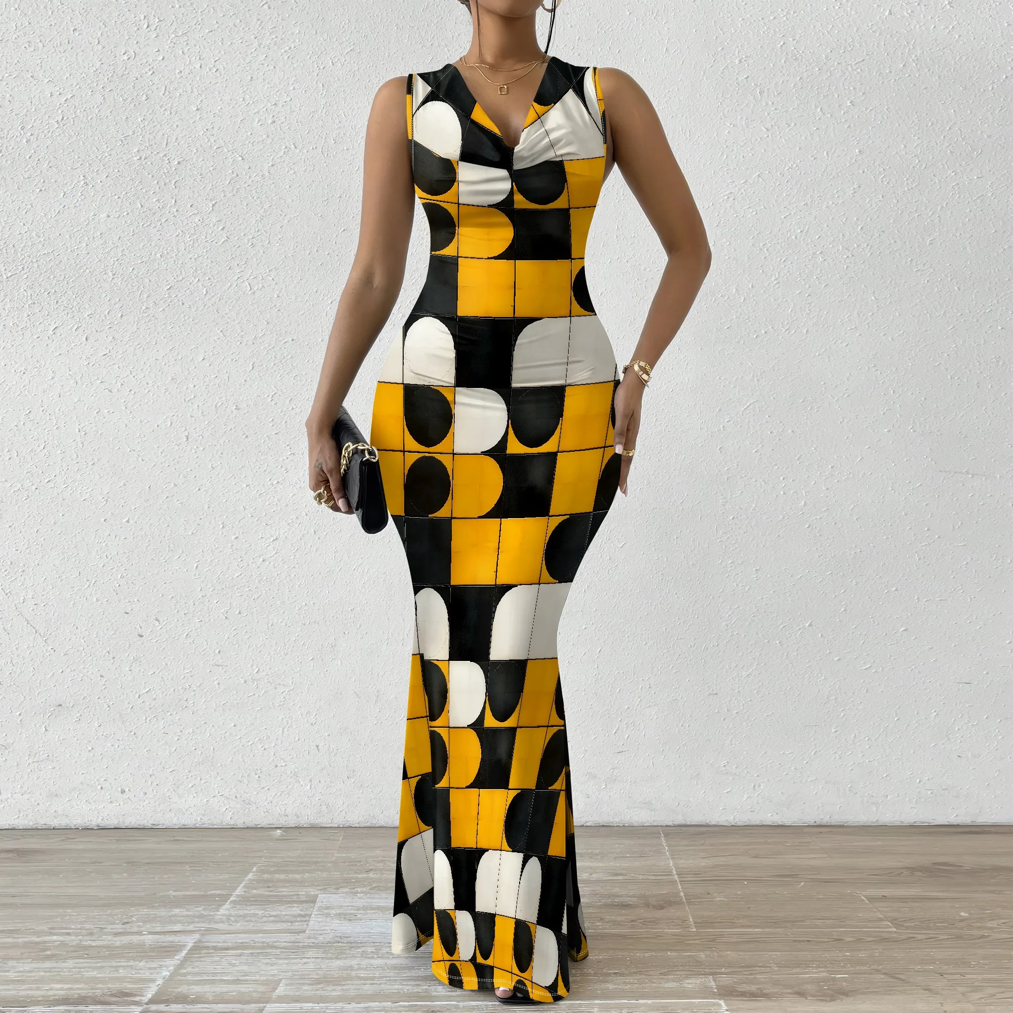 Geometric Patchwork Print Bodycon Dress Bold Yellow Black Art Style Sleeveless XS-2XL Streetwear Look
Geometric Patchwork Print Bodycon Dress Bold Yellow Black Art Style Sleeveless XS-2XL Streetwear Look