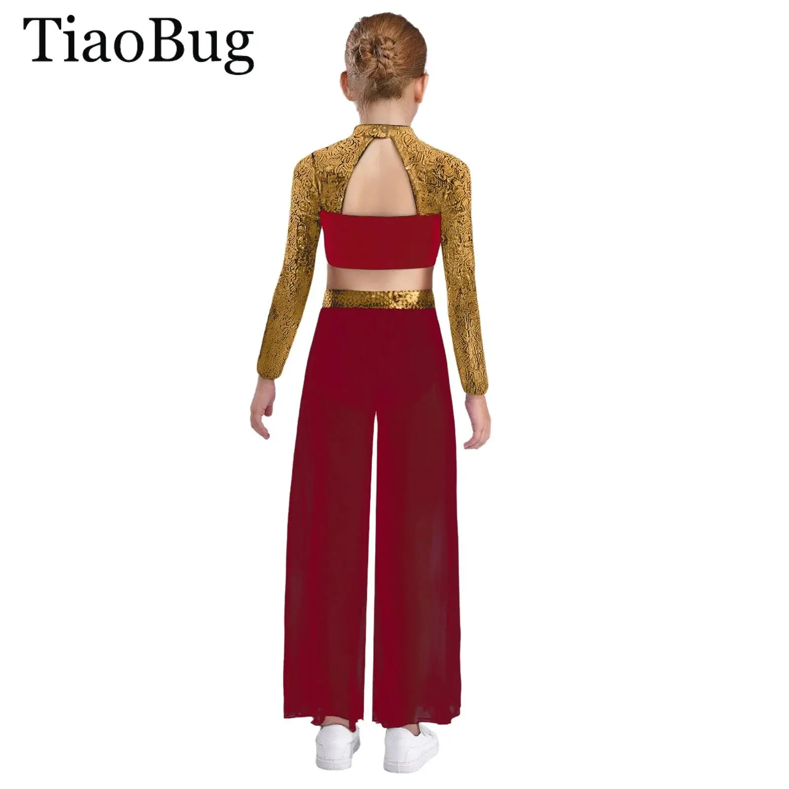 Kids Girls Modern Lyrical Dance Set Ballet Jazz Dancewear Long Sleeve Sequin Crop Tops +Chiffon Wide-Leg Side Slit Dance Pants
Kids Girls Modern Lyrical Dance Set Ballet Jazz Dancewear Long Sleeve Sequin Crop Tops +Chiffon Wide-Leg Side Slit Dance Pants