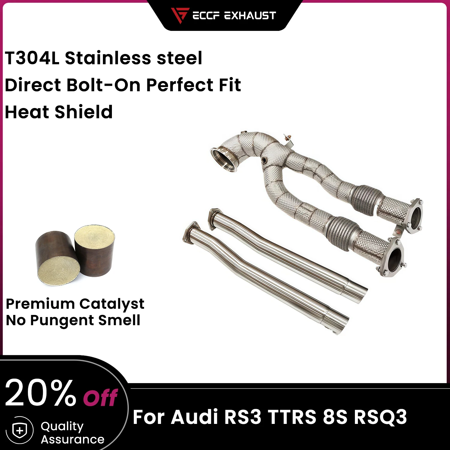 ECCF Sports Downpipe With Heat Shield For Audi RS3 TTRS 8S RSQ3 Aggressive Exhaust Sound High Flow Performance Upgrade
ECCF Sports Downpipe With Heat Shield For Audi RS3 TTRS 8S RSQ3 Aggressive Exhaust Sound High Flow Performance Upgrade