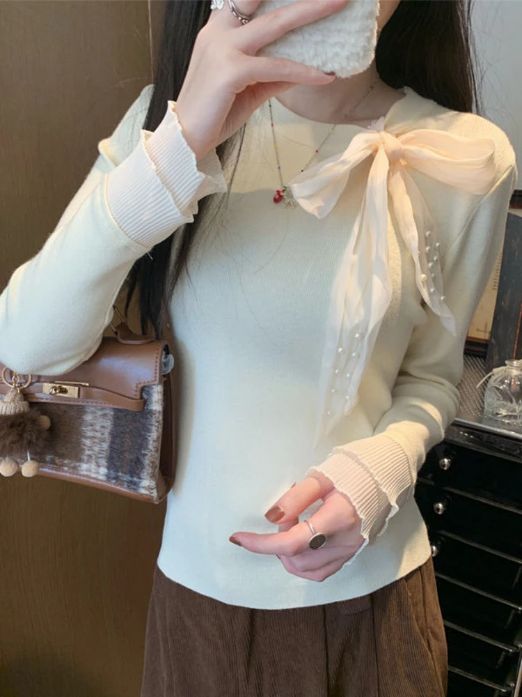 Elegant Lace Trim Base Shirt Women's Fashionable Spring Knot Unique Top Gentle Style Long Sleeve Regular Fit Knitwear
Elegant Lace Trim Base Shirt Women's Fashionable Spring Knot Unique Top Gentle Style Long Sleeve Regular Fit Knitwear