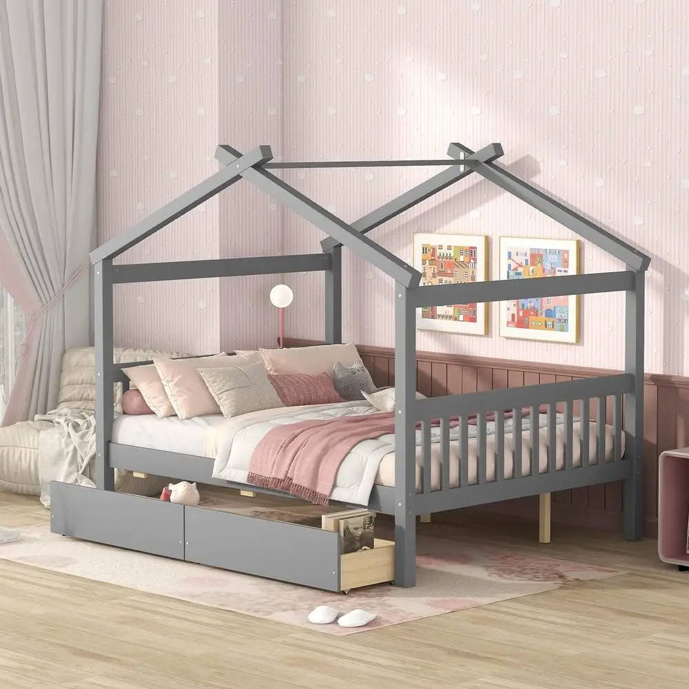 Gray Quarter Size Wooden House Bed with Desk, Play Tent, Suitable for Kids' Bedroom, Decoratable
Gray Quarter Size Wooden House Bed with Desk, Play Tent, Suitable for Kids' Bedroom, Decoratable