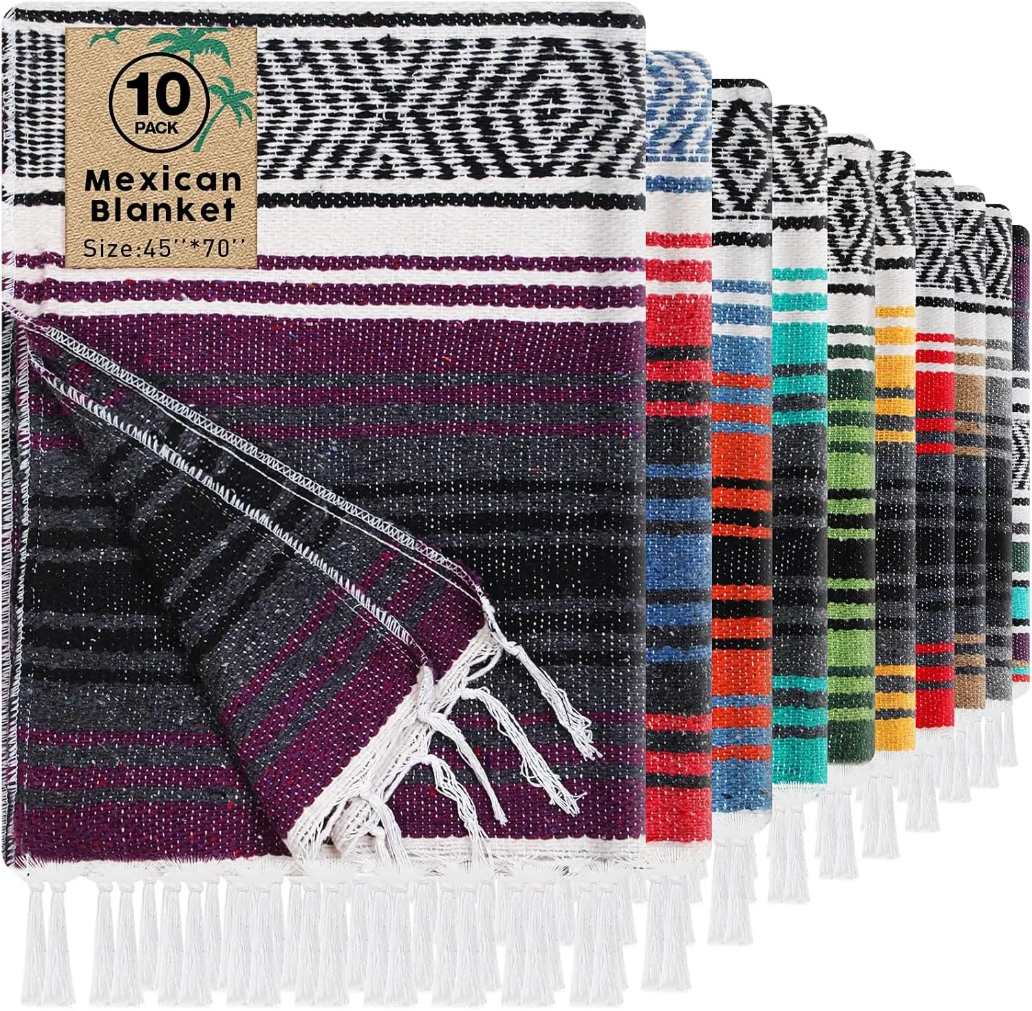 10 Pack Mexican Blankets 45 x 70 Inch Cotton Woven Serape Throw Blanket, Baja Yoga Blanket for Beach Picnic Camping Boho Couch D
10 Pack Mexican Blankets 45 x 70 Inch Cotton Woven Serape Throw Blanket, Baja Yoga Blanket for Beach Picnic Camping Boho Couch D