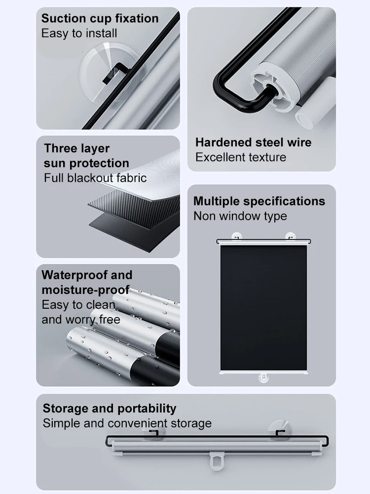 Sunshade Roller blinds Curtains Blackout Curtain Suction Cup Punch-free Retractable Window Kitchen Roller Curtains for Bedroom
Sunshade Roller blinds Curtains Blackout Curtain Suction Cup Punch-free Retractable Window Kitchen Roller Curtains for Bedroom