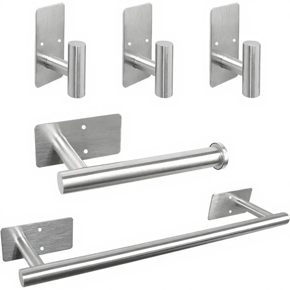 Stainless Steel Bathroom Hardware Set: 16 Towel Bar, Toilet Paper Holder, 3 Hooks in Brushed Nickel
Stainless Steel Bathroom Hardware Set: 16 Towel Bar, Toilet Paper Holder, 3 Hooks in Brushed Nickel