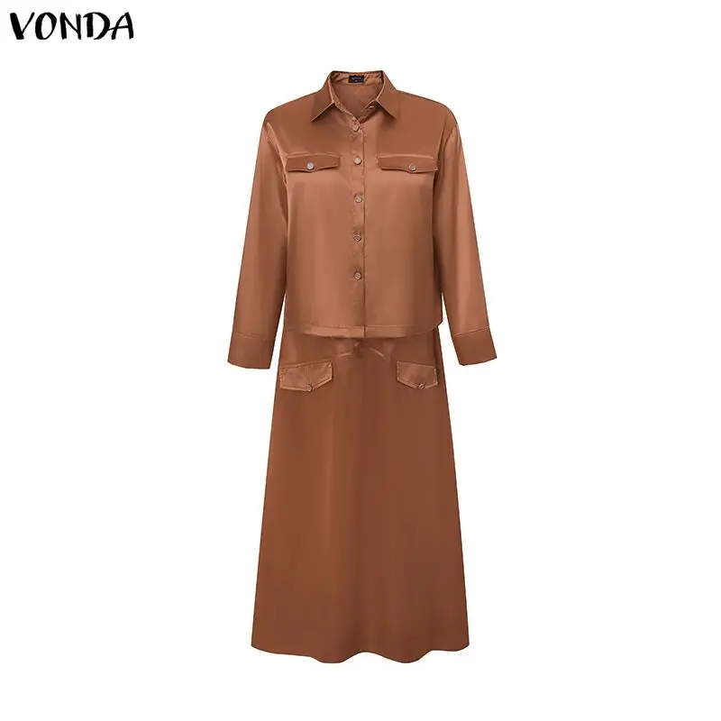 Комплект из 2 предметов VONDA 2026: Элегантные женские атласные платья-комплекты, рубашки с длинным рукавом и длинные макси-юбки, весенние повседневные свободные однотонные уличные наряды
Комплект из 2 предметов VONDA 2026: Элегантные женские атласные платья-комплекты, рубашки с длинным рукавом и длинные макси-юбки, весенние повседневные свободные однотонные уличные наряды