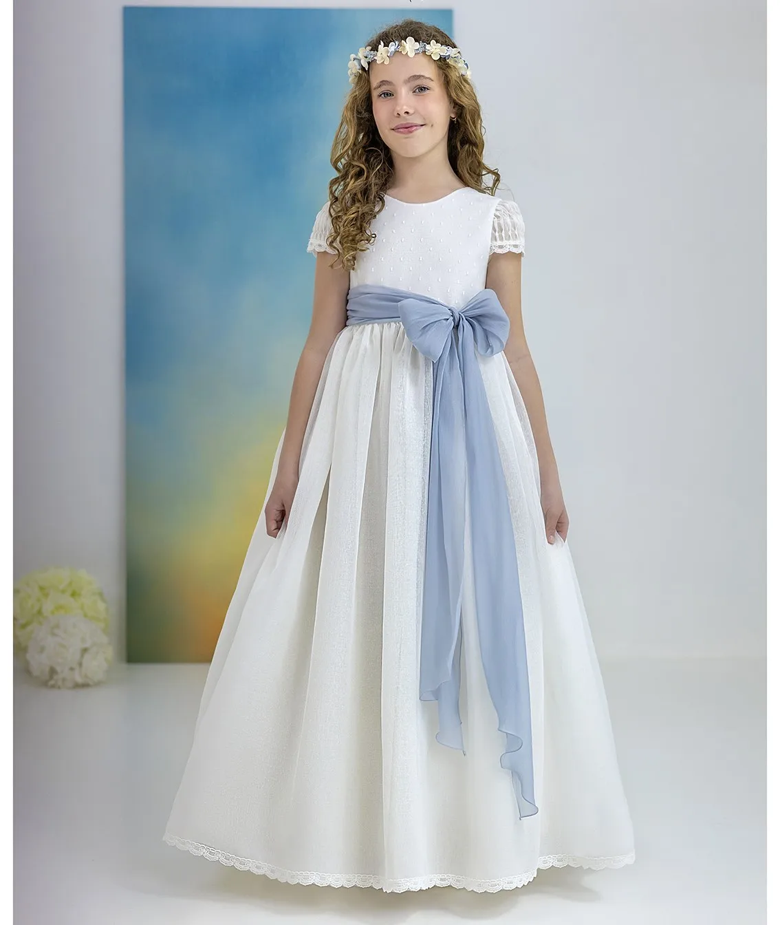 Custom Elegant and Pure Children's First Communion Dress with Blue Belt and Lace Flowers Girl's Wedding Evening Dress
Custom Elegant and Pure Children's First Communion Dress with Blue Belt and Lace Flowers Girl's Wedding Evening Dress
