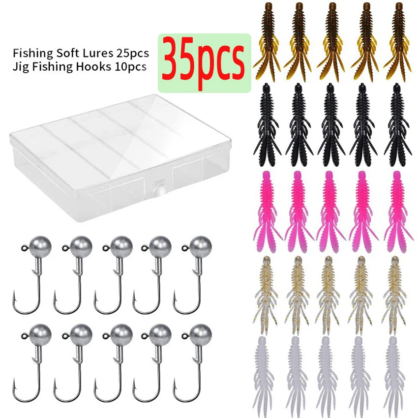 35pcs/Set 5 Colors Soft Fishing Lures Kit Lead Head Hooks Artificial Bionic Bait with Box for Bass Salmon Trout Catfish Walleye
35pcs/Set 5 Colors Soft Fishing Lures Kit Lead Head Hooks Artificial Bionic Bait with Box for Bass Salmon Trout Catfish Walleye