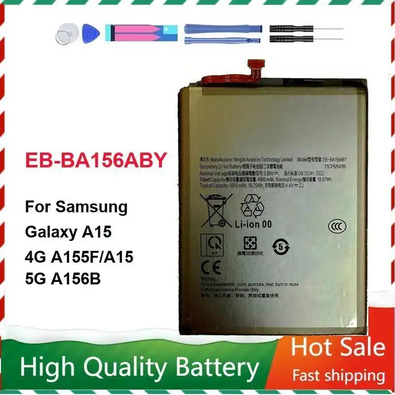 For Samsung Galaxy A15 4G A155F A15 5G A156B Mobile Phone Battery EB-BA156ABY Stable Power Supply 5000mAh
For Samsung Galaxy A15 4G A155F A15 5G A156B Mobile Phone Battery EB-BA156ABY Stable Power Supply 5000mAh
