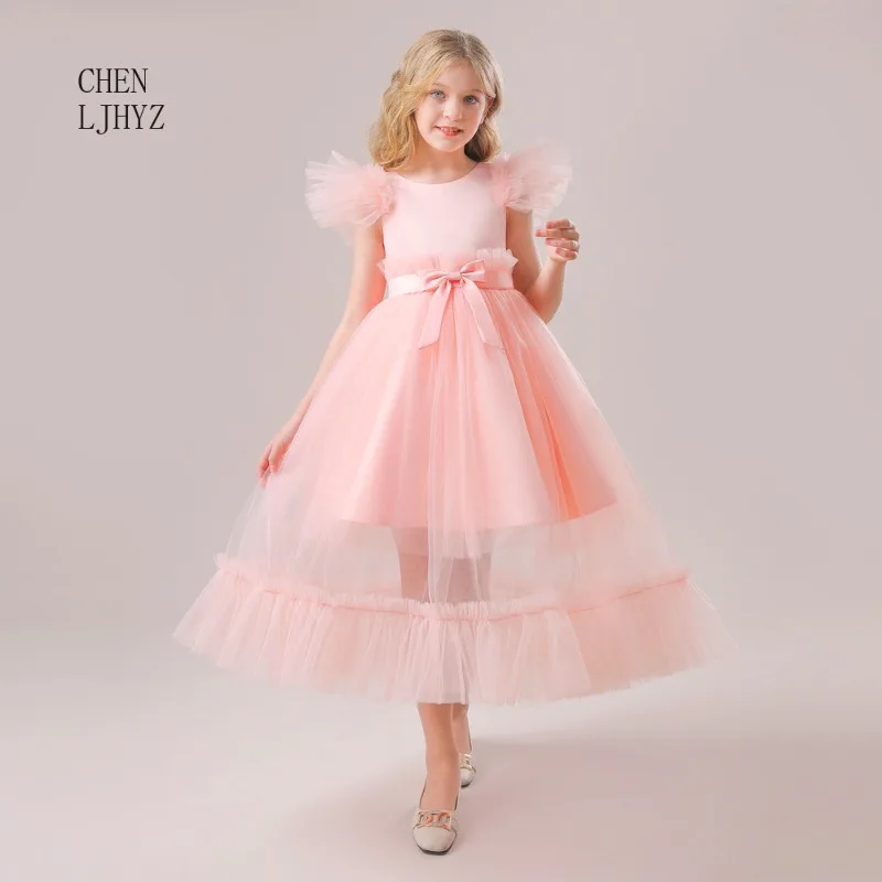 Girl's Flutter Sleeve Princess Gown with Bow Detail, Tiered Tulle Skirt for Bridal Party Pageant Formal Events
Girl's Flutter Sleeve Princess Gown with Bow Detail, Tiered Tulle Skirt for Bridal Party Pageant Formal Events