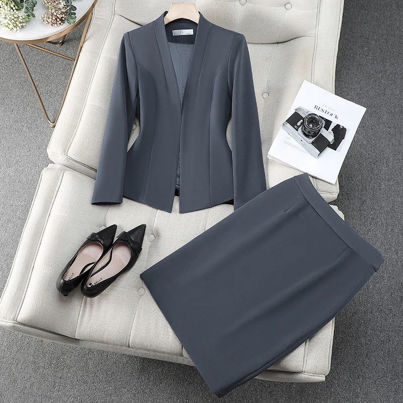 NAVIU Элегантные женские костюмы Новый осенний темпераментный V-образный вырез Тонкий блейзер с длинным рукавом и юбка Офисная женская рабочая одежда цвета хаки 
NAVIU Элегантные женские костюмы Новый осенний темпераментный V-образный вырез Тонкий блейзер с длинным рукавом и юбка Офисная женская рабочая одежда цвета хаки