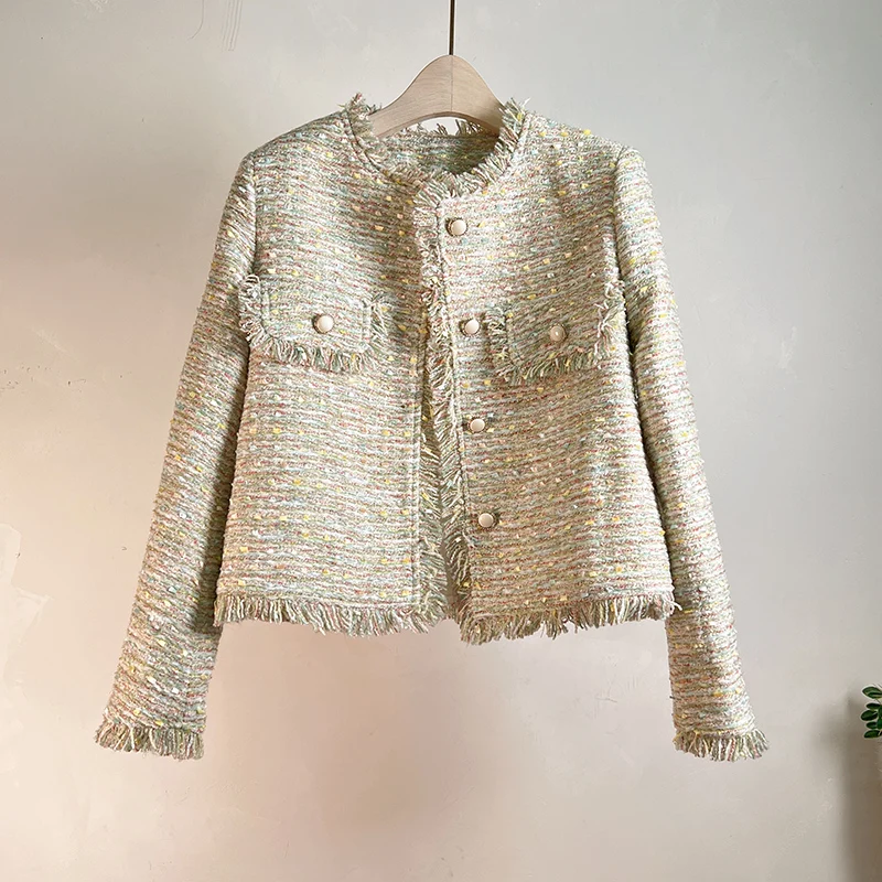 Color-woven French Small Fragrance Coat Women's High Quality O Neck Tassel Casual Office Elegant Korea Chic Tweed Lady Jacket
Color-woven French Small Fragrance Coat Women's High Quality O Neck Tassel Casual Office Elegant Korea Chic Tweed Lady Jacket