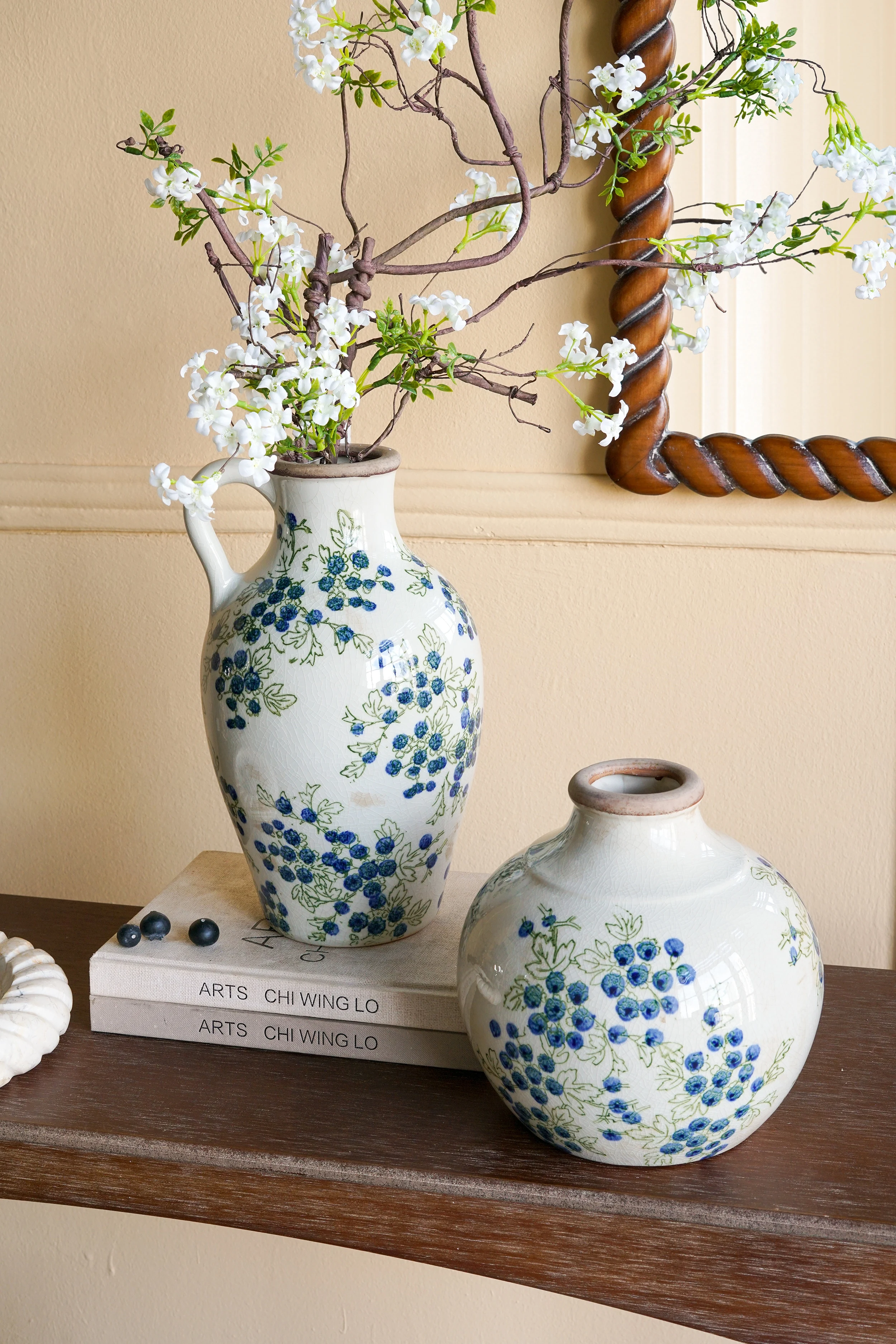 Rotund White Ceramic Jar with Blueberry Motifs 8-inch, Chunky Round Pottery for Kitchen Counter, Coffee Table
Rotund White Ceramic Jar with Blueberry Motifs 8-inch, Chunky Round Pottery for Kitchen Counter, Coffee Table