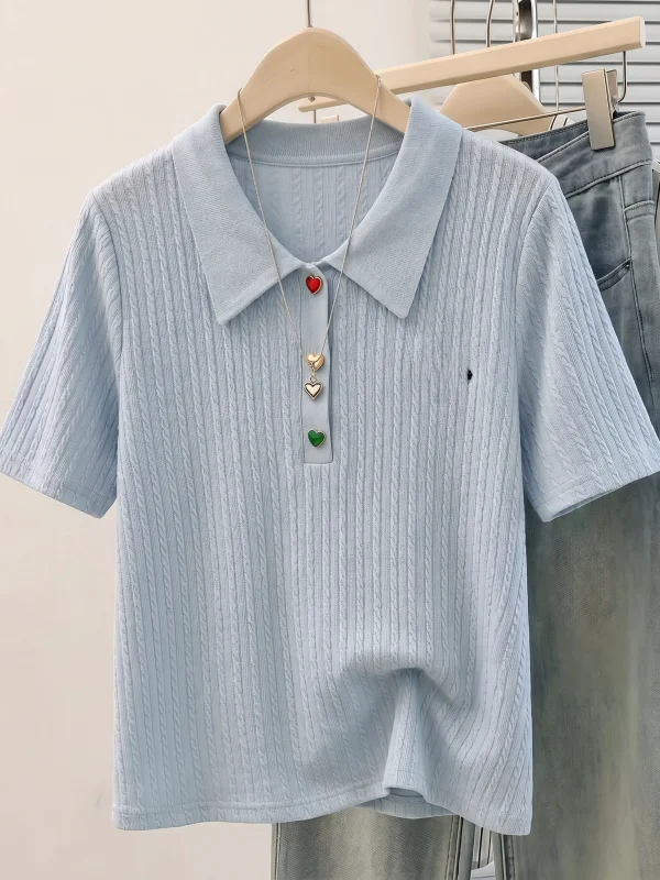 Light Blue Neck Short Sleeve T-Shirt Women's plus Size Summer New Style Korean Version Loose Fit Knitted Top
Light Blue Neck Short Sleeve T-Shirt Women's plus Size Summer New Style Korean Version Loose Fit Knitted Top
