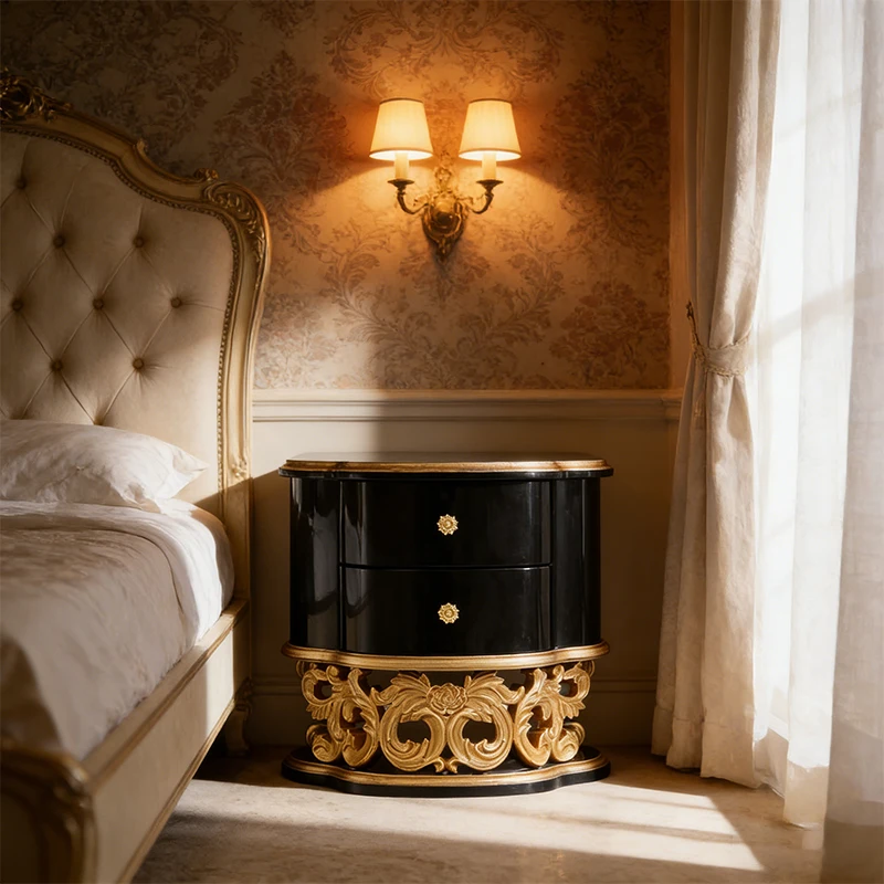 !@Exquisite French Classical Designer Customization Wooden Nightstand Gold Foil Luxury Burlwood Bedside Table for Hotel Bedroom
!@Exquisite French Classical Designer Customization Wooden Nightstand Gold Foil Luxury Burlwood Bedside Table for Hotel Bedroom