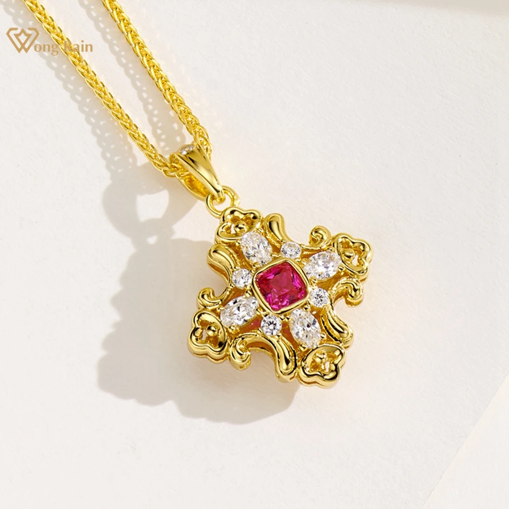 Wong Rain Vintage 18K Gold Plated 925 Sterling Silver Ruby High Carbon Diamond Gemstone Cross Pendant Necklace Fine Jewelry Gift
Wong Rain Vintage 18K Gold Plated 925 Sterling Silver Ruby High Carbon Diamond Gemstone Cross Pendant Necklace Fine Jewelry Gift