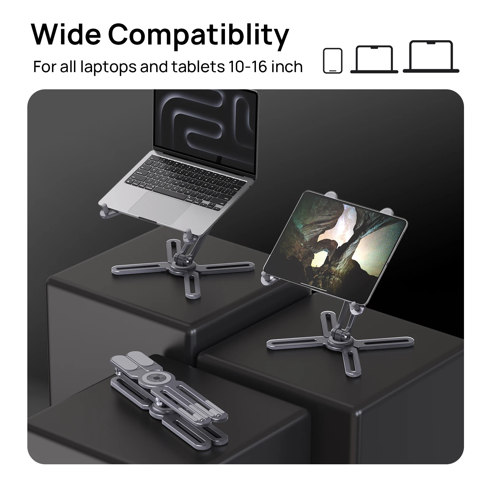 Adjustable Computer Stand with 360 Rotating Base Foldable Laptop Riser for MacBook Pro Air All Laptops up to 16 Inch Grey
Adjustable Computer Stand with 360 Rotating Base Foldable Laptop Riser for MacBook Pro Air All Laptops up to 16 Inch Grey