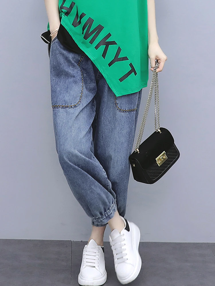 Fashionable Loose Women's Two-Piece Set Summer Casual Wear High Waist Wide Leg Pants Denim Blue Color Meat Concealing Slimming
Fashionable Loose Women's Two-Piece Set Summer Casual Wear High Waist Wide Leg Pants Denim Blue Color Meat Concealing Slimming