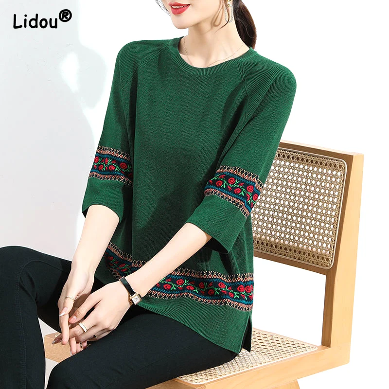 Round Neck Loose Splicing Embroidered Quarter Sleeve Autumn Winter Thin Pullovers Vintage Classic Women's Clothing 2022 Elegant
Round Neck Loose Splicing Embroidered Quarter Sleeve Autumn Winter Thin Pullovers Vintage Classic Women's Clothing 2022 Elegant