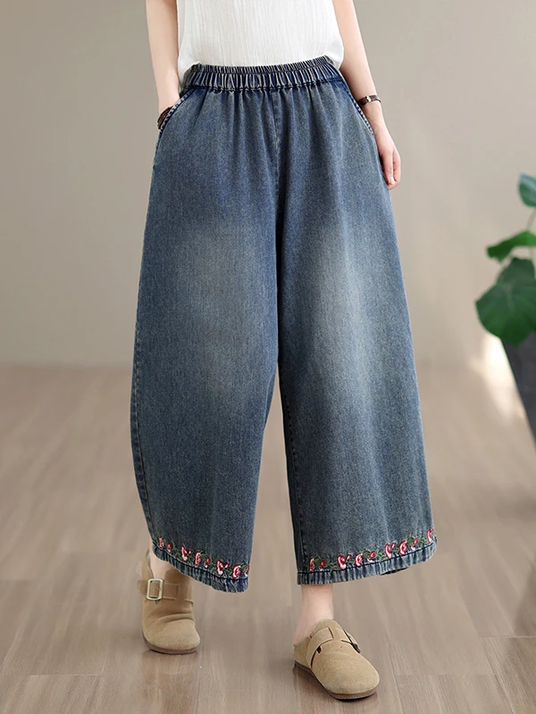 Summer Large Size Embroidered Denim Casual Wide Leg Pants Nine Points High Waist Straight Cut Breathable Comfortable for Women
Summer Large Size Embroidered Denim Casual Wide Leg Pants Nine Points High Waist Straight Cut Breathable Comfortable for Women