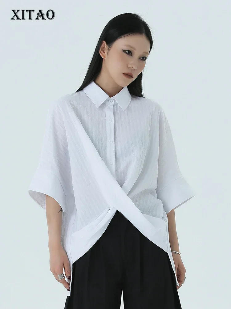 XITAO Loose Cross Striped Irregular Shirt Turn Down Collar Half Sleeved Solid Color Pullover Summer Fashion Women Top HQQ1046
XITAO Loose Cross Striped Irregular Shirt Turn Down Collar Half Sleeved Solid Color Pullover Summer Fashion Women Top HQQ1046