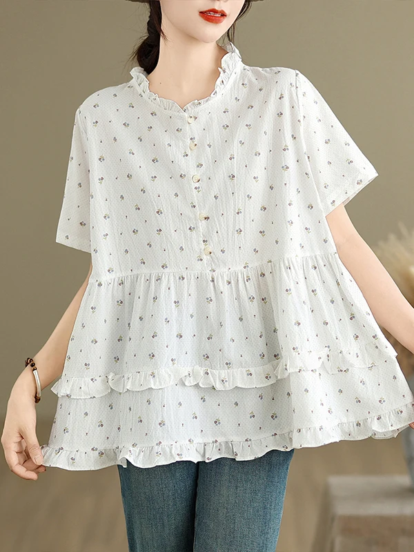 Retro Artistic Cotton Linen Print Shirt Women's Summer Small Clear Large Size Lotus Leaf Collar Blouse Breathable Loose Fit
Retro Artistic Cotton Linen Print Shirt Women's Summer Small Clear Large Size Lotus Leaf Collar Blouse Breathable Loose Fit