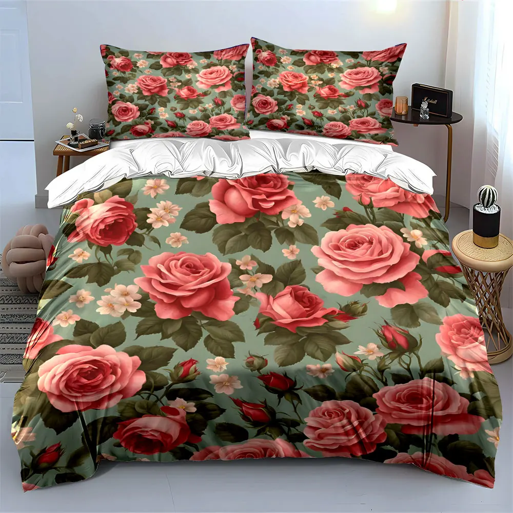 Pink Roses with Green Leaf Background Duvet Cover Set with 3D Printing Design Soft Polyester Bedding Set All-Season Comfort
Pink Roses with Green Leaf Background Duvet Cover Set with 3D Printing Design Soft Polyester Bedding Set All-Season Comfort