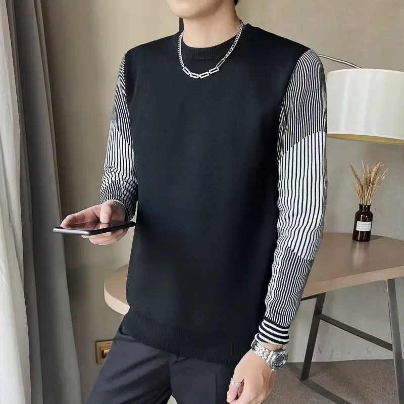 2023 Men's Autumn Winter New Korean O-neck Sweater Tops Men Slim Fit Knitted Tops Male Patchwork Striped Pullover Tops V57
2023 Men's Autumn Winter New Korean O-neck Sweater Tops Men Slim Fit Knitted Tops Male Patchwork Striped Pullover Tops V57