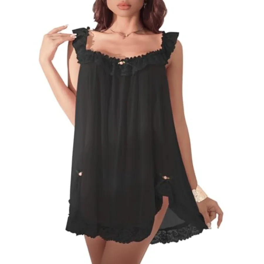 Sexy Split Side Lace Ruffle Bows Mesh Sheer Babydoll Lingerie Dress with Thong Set 2 Pcs
Sexy Split Side Lace Ruffle Bows Mesh Sheer Babydoll Lingerie Dress with Thong Set 2 Pcs