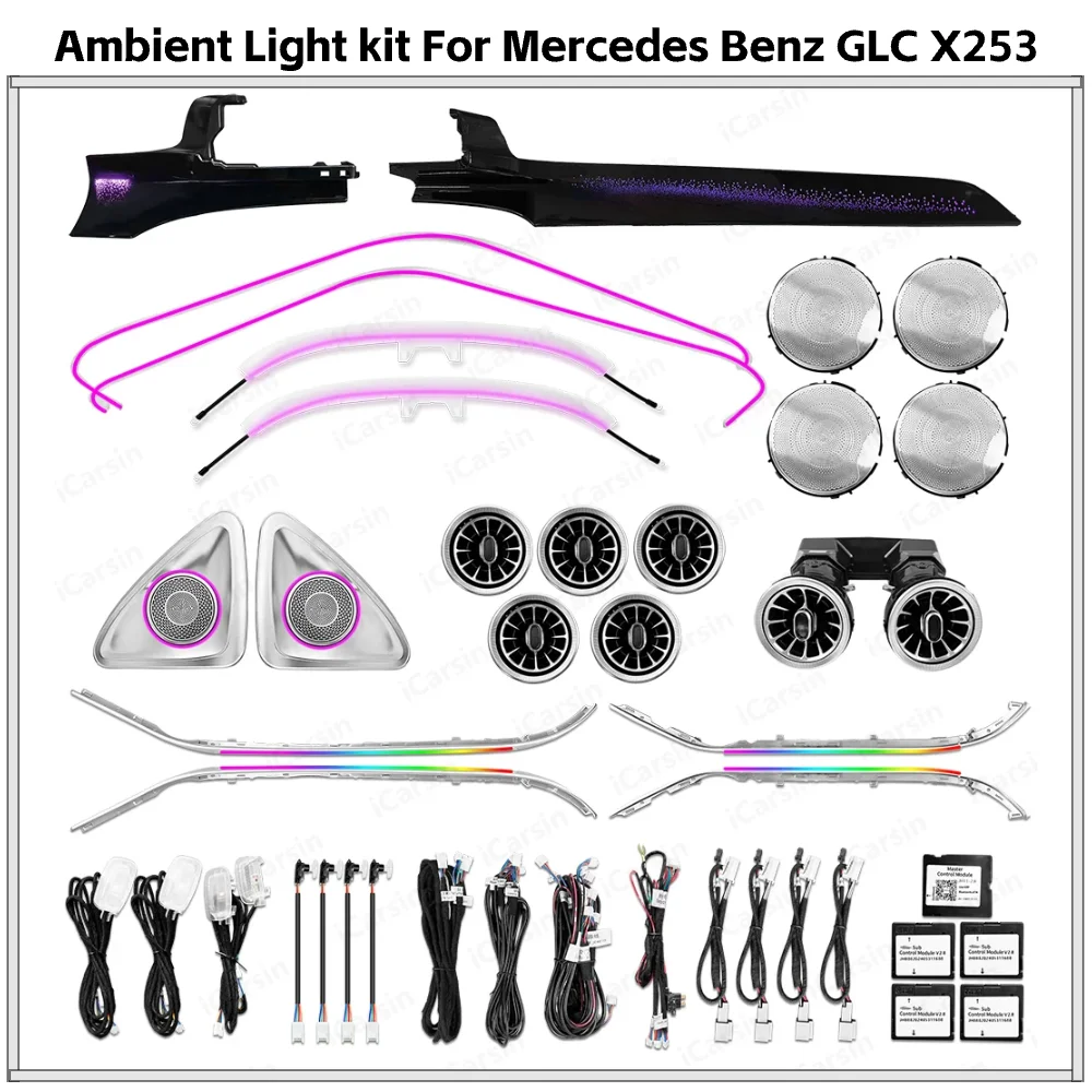 APP Control 64 Colors Car Ambient Light for Mercedes Benz GLC X253 2015-2021 Interior Atmosphere Lamp Kit Upgrade Installation
APP Control 64 Colors Car Ambient Light for Mercedes Benz GLC X253 2015-2021 Interior Atmosphere Lamp Kit Upgrade Installation