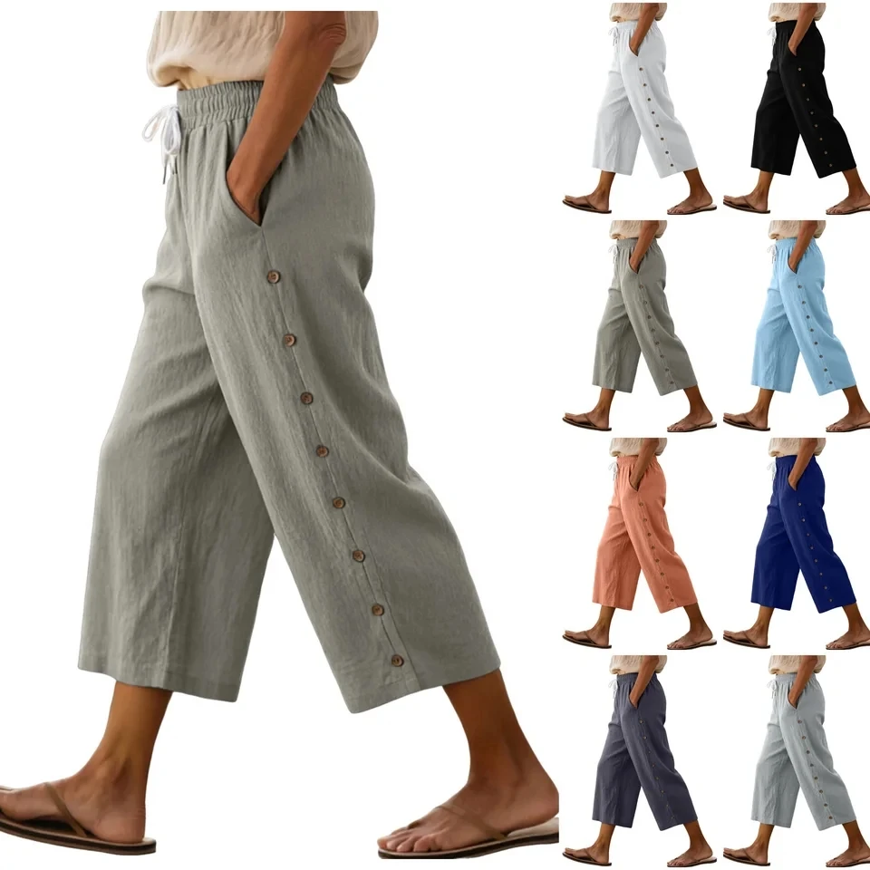 Lightweight Capri Pants For Women Summer Elastic Waist Wide Leg Pants Solid Cropped Trousers Vacation Style Casual Beach Pants
Lightweight Capri Pants For Women Summer Elastic Waist Wide Leg Pants Solid Cropped Trousers Vacation Style Casual Beach Pants