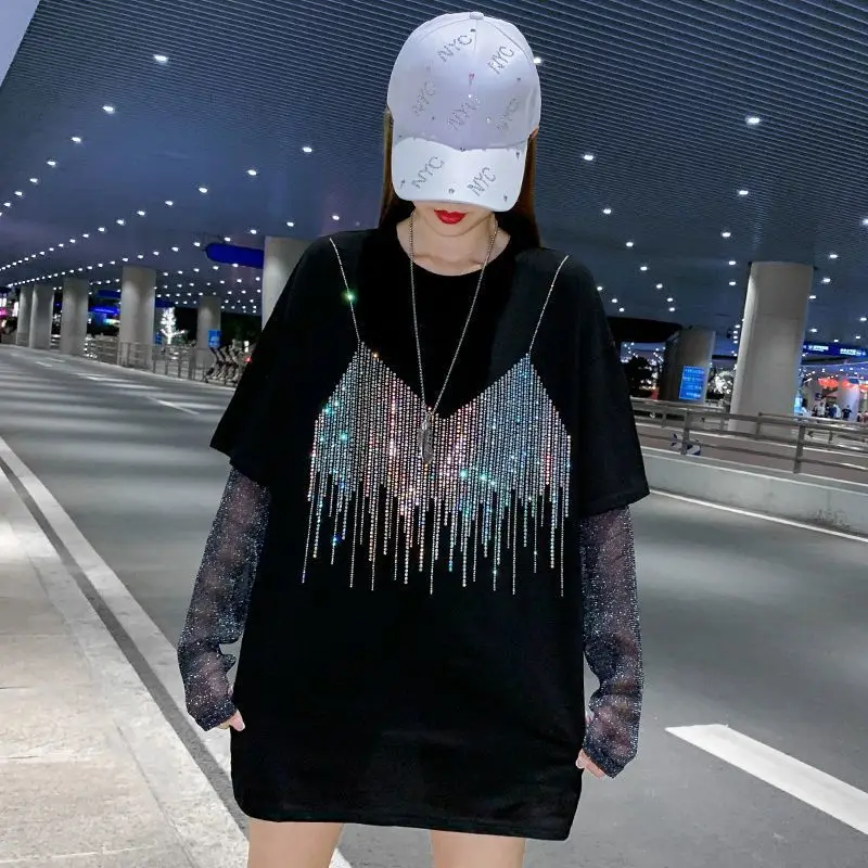 Women Spring Summer Fashion Net Yarn Patchwork Diamonds O-neck Long Sleeve T-Shirt Ladies Casual Office Lady All-match Tops
Women Spring Summer Fashion Net Yarn Patchwork Diamonds O-neck Long Sleeve T-Shirt Ladies Casual Office Lady All-match Tops