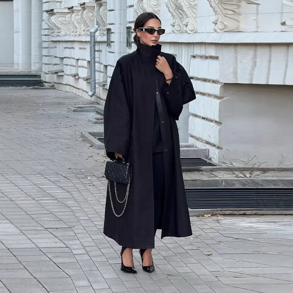 Черный Тренч с воротником-стойкой, женский повседневный однобортный свободный ветровка с длинными рукавами, женская осенняя уличная верхняя одежда
Черный Тренч с воротником-стойкой, женский повседневный однобортный свободный ветровка с длинными рукавами, женская осенняя уличная верхняя одежда