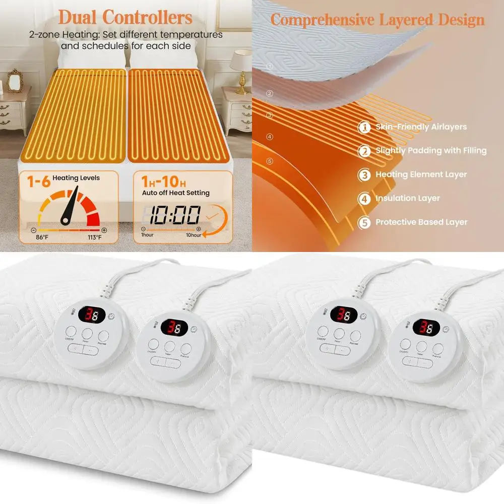 Heated Mattress Pad King Size - Embossed Electric Mattress Pad Cover Dual Control - 1-10 Hours Auto Shut Off with Deep Pocket Wh
Heated Mattress Pad King Size - Embossed Electric Mattress Pad Cover Dual Control - 1-10 Hours Auto Shut Off with Deep Pocket Wh