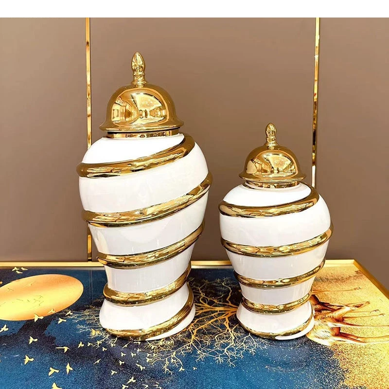 Golden Annular Stripe Ceramic Storage Gold-plated Ginger Jar Dresser Table Jewelry Organizer Box Cosmetics Container
Golden Annular Stripe Ceramic Storage Gold-plated Ginger Jar Dresser Table Jewelry Organizer Box Cosmetics Container