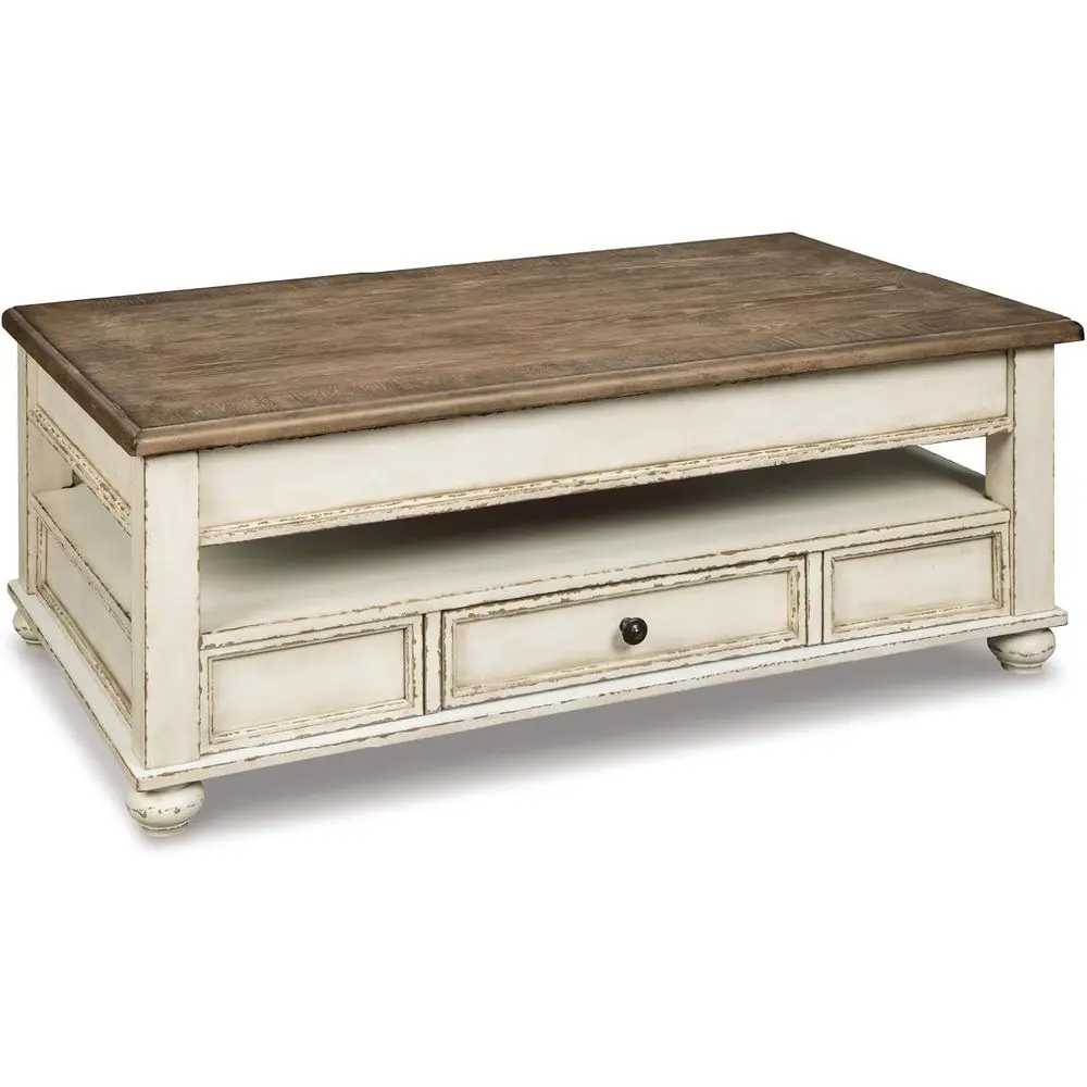 Vintage-inspired Rectangular Lift-Top Coffee Table with Storage, White and Brown
Vintage-inspired Rectangular Lift-Top Coffee Table with Storage, White and Brown