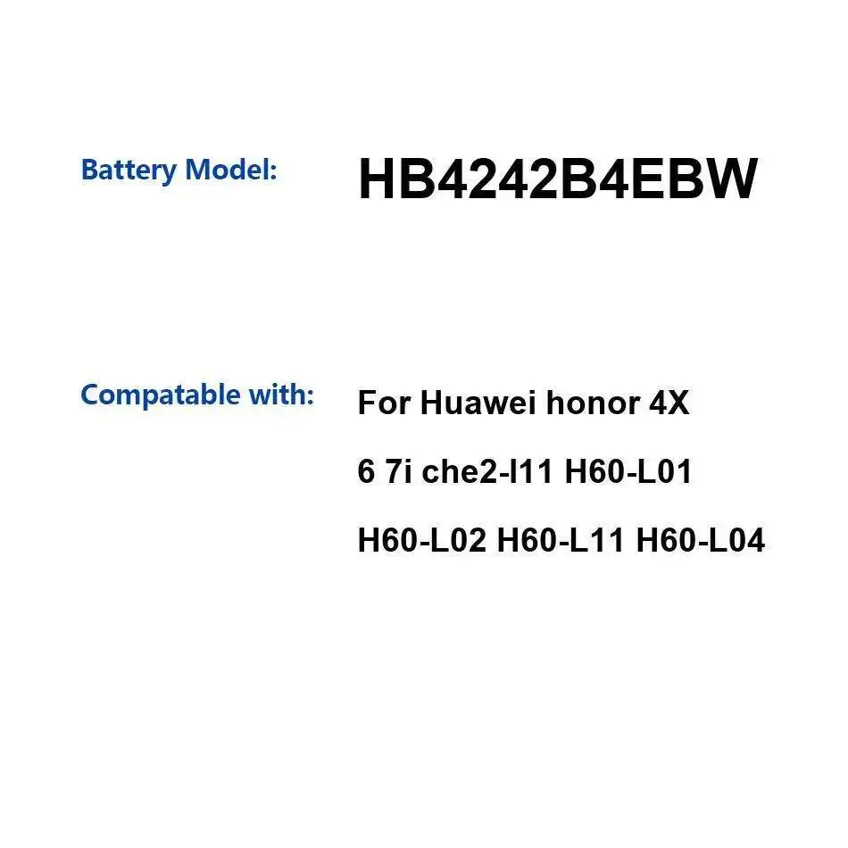 Сменный аккумулятор премиум-класса 3100 мАч для мобильного телефона Huawei Honor 4X 6 7I Che2-L11 H60-L01 H60-L02 H60-L11 H60-L04 HB4242B4EBW 
Сменный аккумулятор премиум-класса 3100 мАч для мобильного телефона Huawei Honor 4X 6 7I Che2-L11 H60-L01 H60-L02 H60-L11 H60-L04 HB4242B4EBW