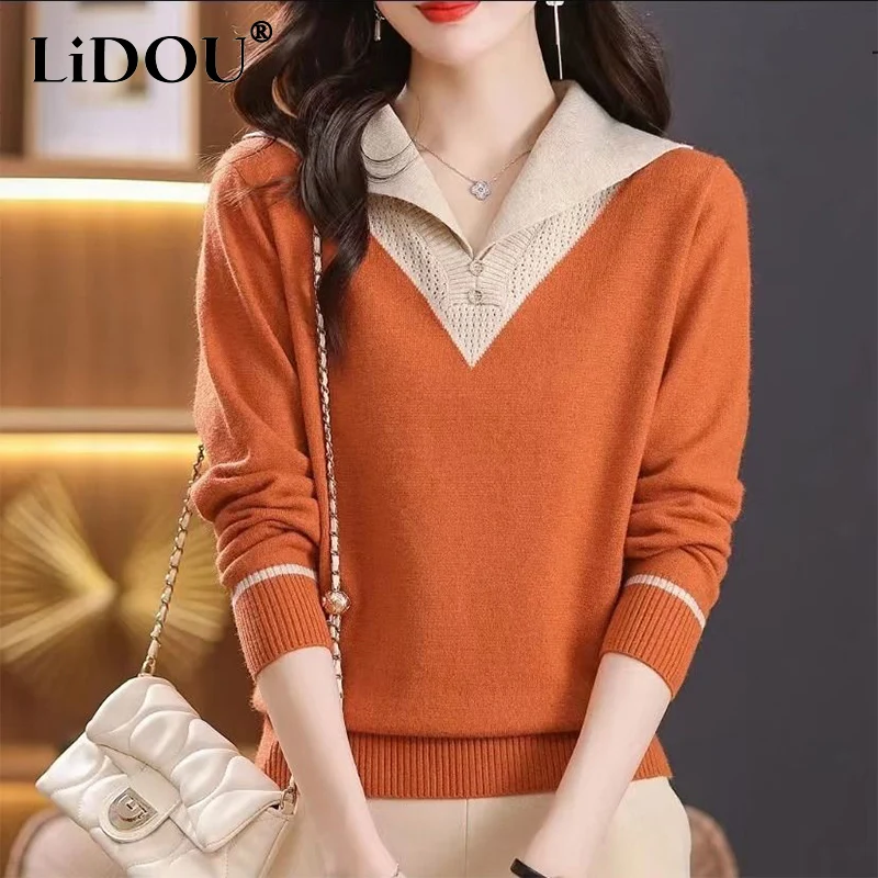 Autumn Winter Polo-neck Patchwork Pullover Knitting Top Women Loose Casual All-match Bottoming Sweater Ladies Simple Jumpers
Autumn Winter Polo-neck Patchwork Pullover Knitting Top Women Loose Casual All-match Bottoming Sweater Ladies Simple Jumpers