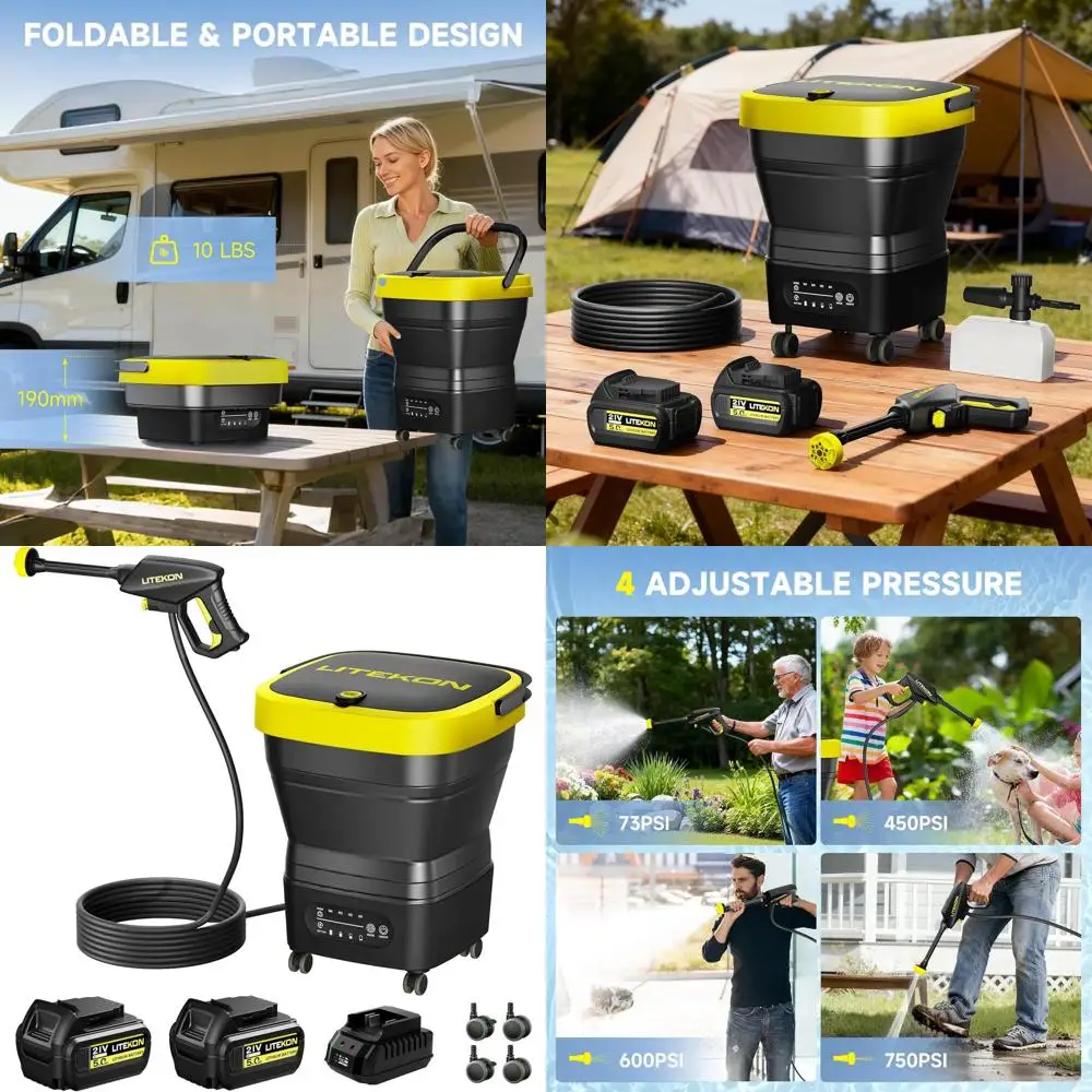 Портативная мойка высокого давления 750PSI с 2 аккумуляторами 5.0Ач, баком на 4.5 галлона, регулируемыми насадками для мойки автомобилей, уборки патио и кемпинга
Портативная мойка высокого давления 750PSI с 2 аккумуляторами 5.0Ач, баком на 4.5 галлона, регулируемыми насадками для мойки автомобилей, уборки патио и кемпинга