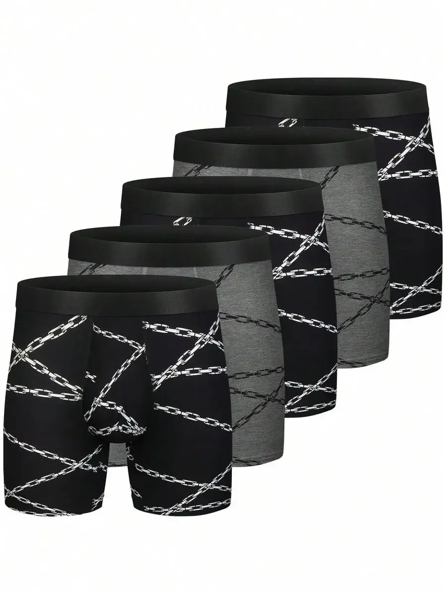 5 Pcs Mens Breathable Cool Boxer Shorts With Chain Print
5 Pcs Mens Breathable Cool Boxer Shorts With Chain Print