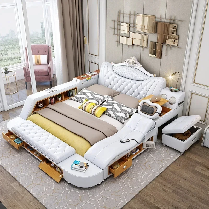 (Sea shipping) Genuine Leather Tech Smart Bed Multifunctional Beds Ultimate Massage Camas Upholstered Bed with Bluetooth,Speaker
(Sea shipping) Genuine Leather Tech Smart Bed Multifunctional Beds Ultimate Massage Camas Upholstered Bed with Bluetooth,Speaker