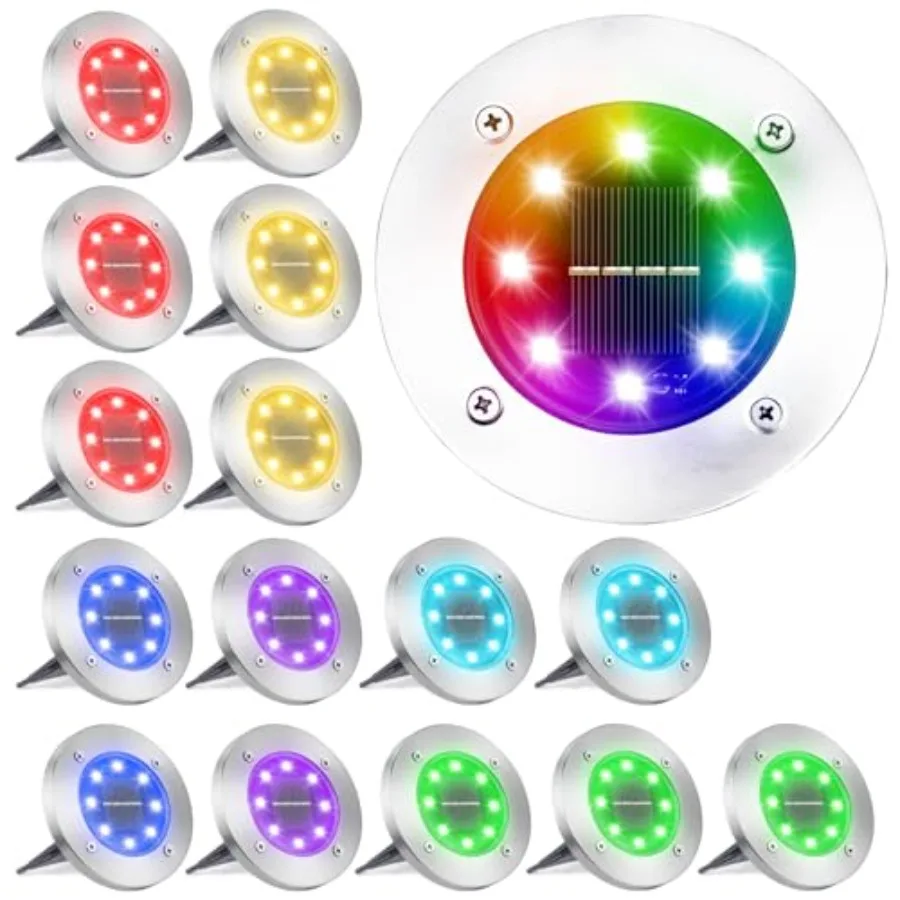 Solar Ground Light Outdoor 16 Pack 8 LED Color Changing Solar Disk Lights Waterproof Garden In-ground Pathway Lights Landscape
Solar Ground Light Outdoor 16 Pack 8 LED Color Changing Solar Disk Lights Waterproof Garden In-ground Pathway Lights Landscape