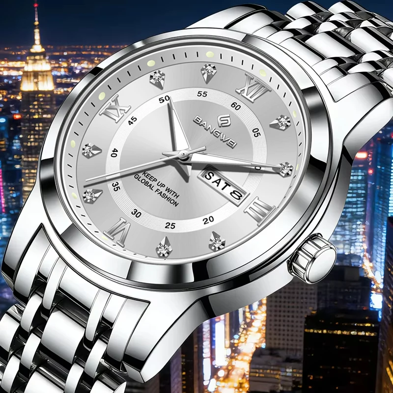 BANGWEI Роскошные модные мужские часы Деловые кварцевые мужские наручные часы 3ATM Водонепроницаемые светящиеся часы с дисплеем даты и недели для мужчин
BANGWEI Роскошные модные мужские часы Деловые кварцевые мужские наручные часы 3ATM Водонепроницаемые светящиеся часы с дисплеем даты и недели для мужчин